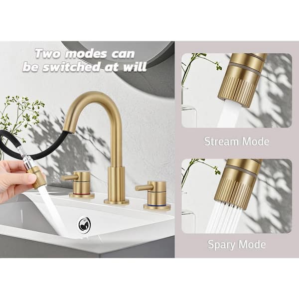 Double handle 8 in. Widespread Bathroom Faucet 3 Hole Bathroom Sink Faucet in Brushed Gold