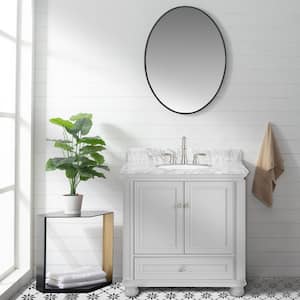 36 in. W x 22 in. D x 39 in. H Freestanding Bath Vanity in Gray with Carrara Natural Marble Top