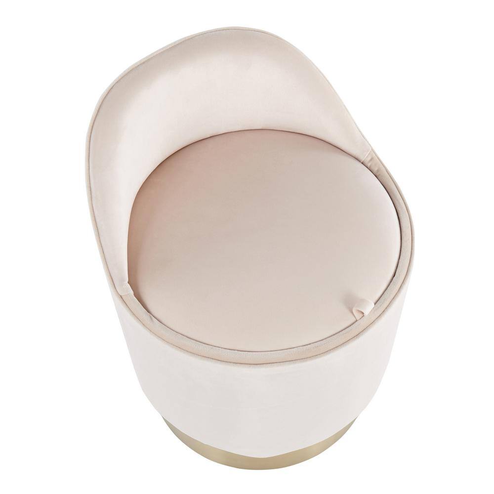 Luxurious White Velvet Vanity Stool with Gold Metal Base