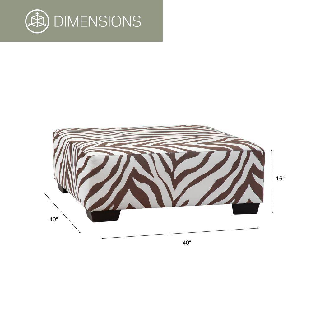Brown and White Zebra Print Upholstered Square Ottoman