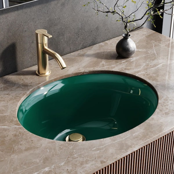 Krona 16 in. Undermount Oval Bathroom Vanity Sink in Emerald Green Porcelain Ceramic with Overflow