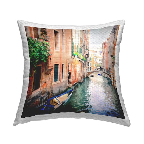 Stupell Industries Italian Gondola in Canal Brown Square Outdoor Throw Pillow