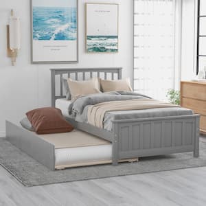 Gray Wood Frame Twin Size Platform Bed with Trundle