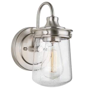 Mason 60-Watt 1-Light Brushed Nickel Industrial Bathroom Light/Wall Sconce with Clear Seeded Shade, No Bulb Included