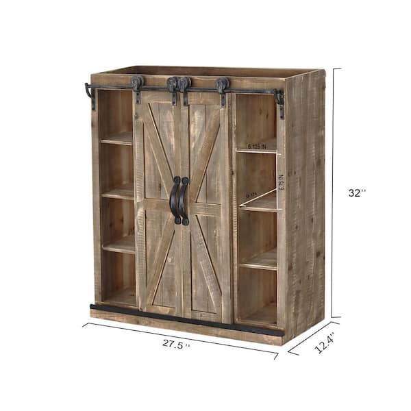 PARISLOFT 32 in. H Farmhouse Rustic Brown Fir Wood Storage Cabinet with  2-Sliding Barn Door PL1820B - The Home Depot