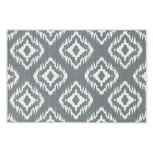SUSSEXHOME Tetra One Cotton Gray 2 ft. x 3 ft. Thin Non Slip Indoor Area Rug or Front Door Foyer Rug for Entryway
