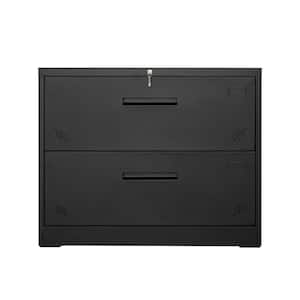 Black Metal Steel Lateral Filing Cabinet with Large Deep Drawers Locked by Keys