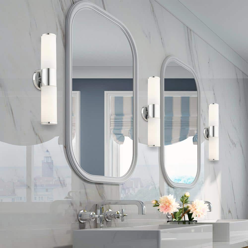 Lindale Polished Chrome 2-Light ADA Vanity Sconce with Satin Opal White Glass