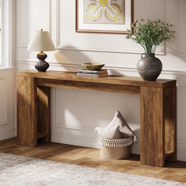 BYBLIGHT Turrella 70.9 in. Rustic Brown Rectangle Engineered Wood Console Table, Narrow Entryway Accent Table for Living Room