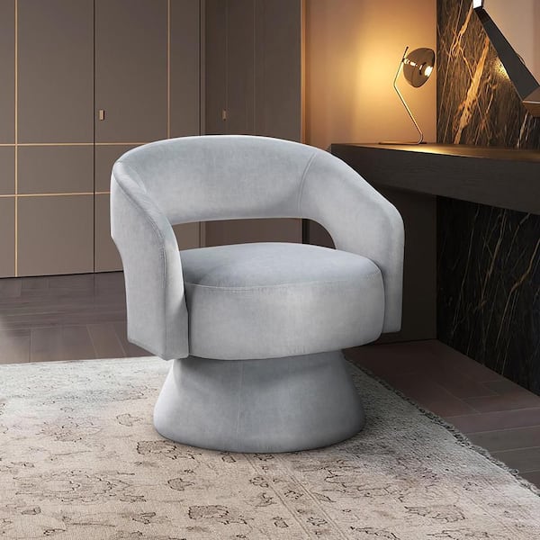 Lazzara Laurie Gray Velvet Upholstery Swivel Arm Chair