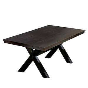 Starcrest Farmhouse Wood 64 in. Brushed Black Cross Leg Dining Table Seats 6