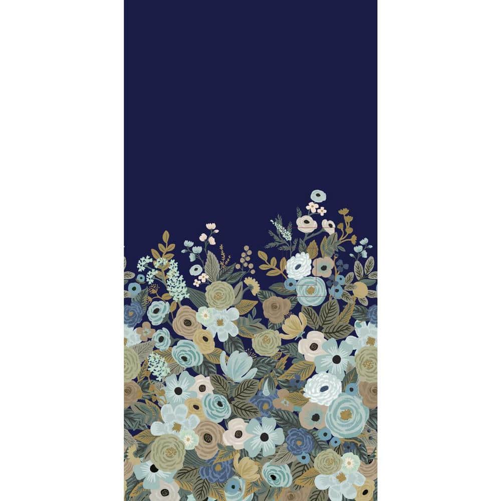 Navy and Beige Floral Garden Party Wall Mural