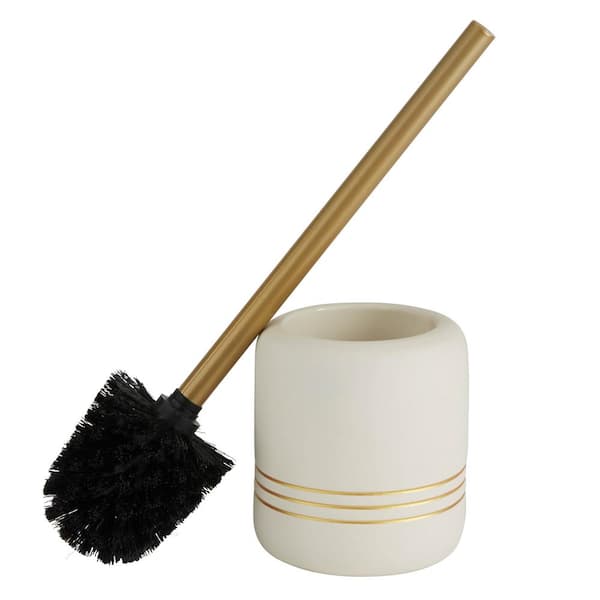 Ceramic Toilet Brush in White and Gold