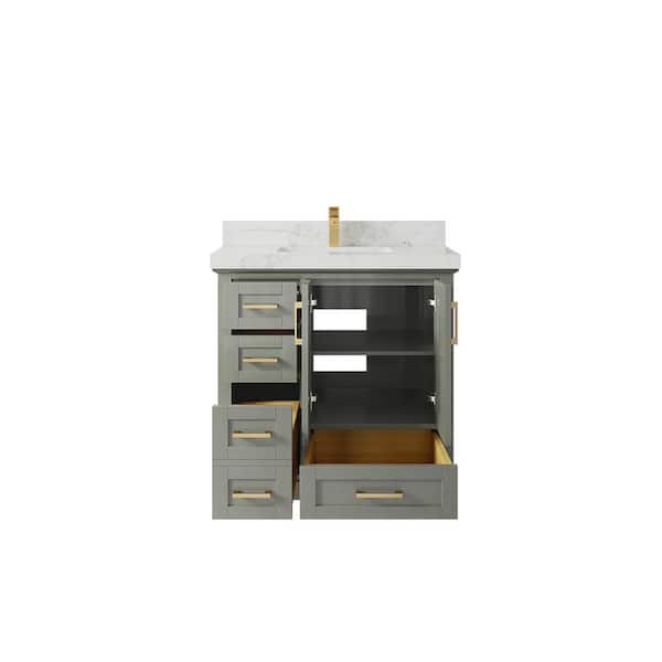 Willow Collections Boston 36 in. W x 22 in. D x 36 in. H Single Sink Bath Vanity Center in Evergreen with 2 in. Calacatta Nuvo Quartz Top