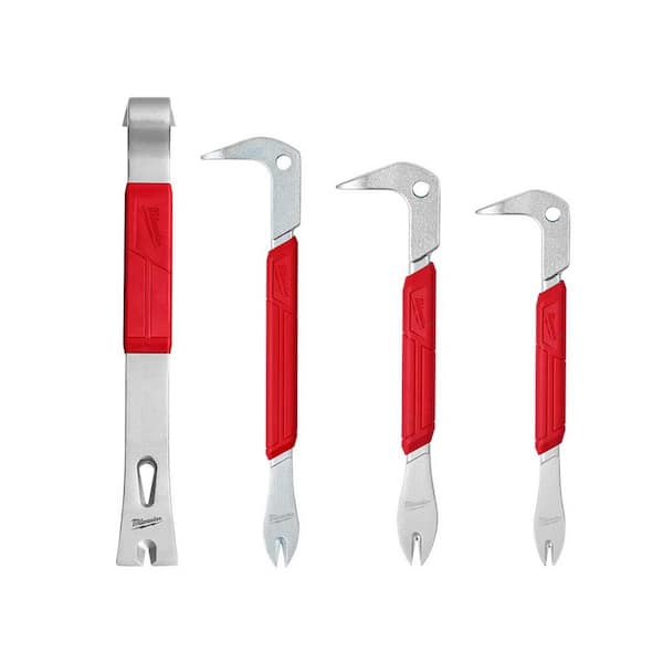 Milwaukee 15 in. Pry Bar with 3-Piece Nail Puller with Dimpler Set (4-Piece)