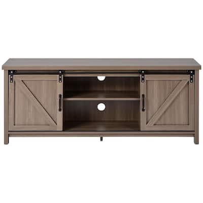 Farmhouse 57.8 in. Antique Gray TV Stand Fits TV's up to 65 in. with 2 Sliding Doors