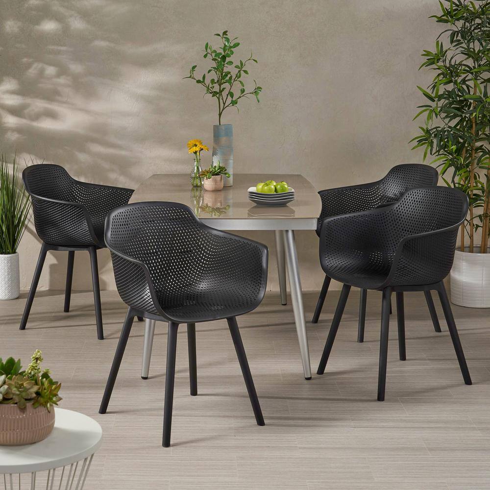 Lotus Black Curved Faux Rattan Outdoor Patio Dining Chair (4-Pack) price history on PriceWatchPro
