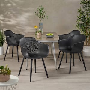 Lotus Black Curved Plastic Outdoor Dining Chair (4-Pack)