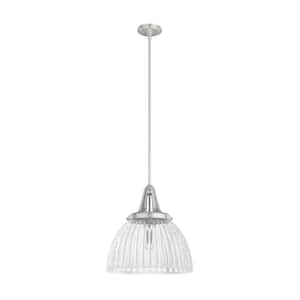 Cypress Grove 1 Light Brushed Nickel Island Pendant Light with Clear Holophane Glass Shade Dining Room Light
