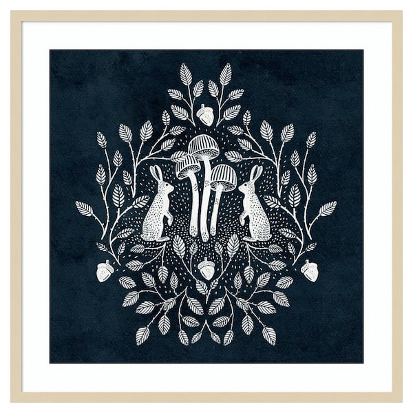 Amanti Art Rabbits and Mushrooms V by Katie Oshea 33 in. W x 33 in. H. Wood Framed Wall Art Print Framed in Brown
