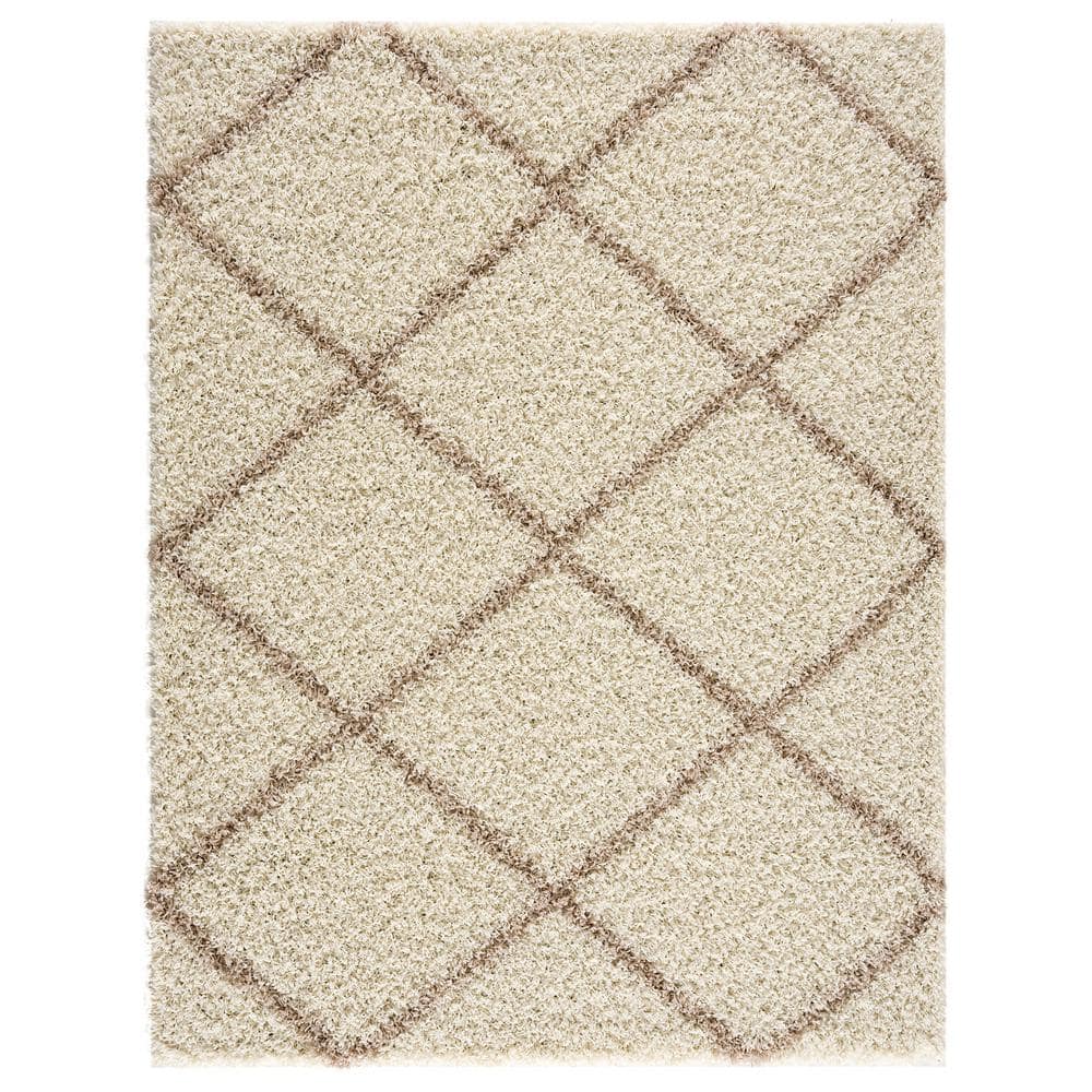 MSRUGS Moon Trellis Shaggy Collection Cozy Modern Contemporary Shag Area Rug - Cream 3 x5