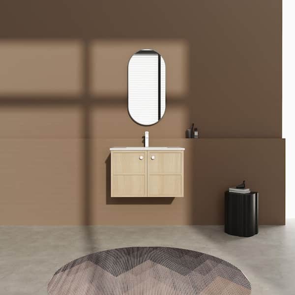 UPIKER Gavino 30 in. W x 18.13 in. D Single Sink Floating Original Oak Bath Vanity with White Ceramic Top Unassembled