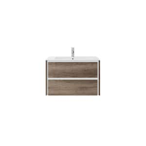 Luna 32 in. Single Sink Floating Gray Oak Bath Vanity with White Porcelain Top (Assembled)