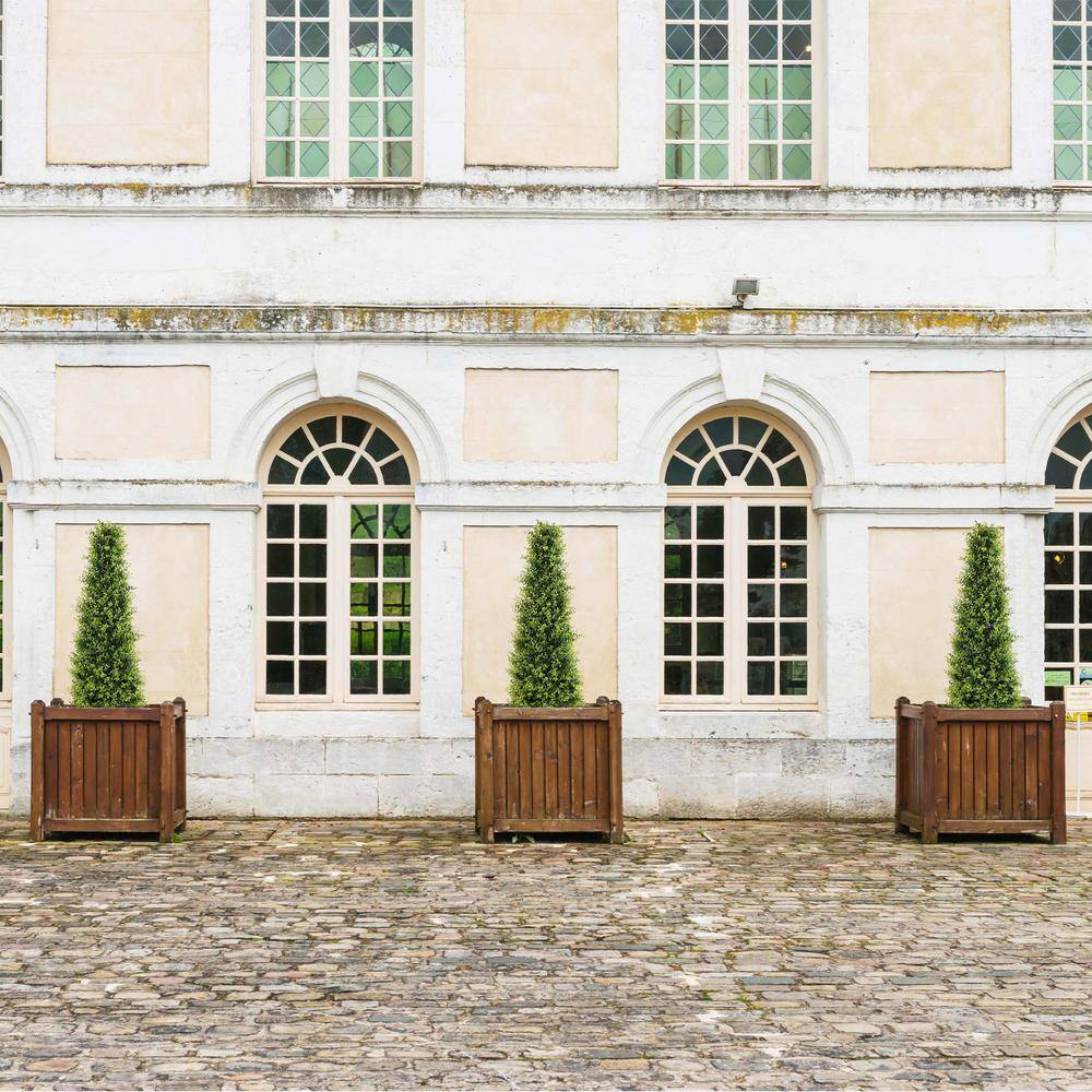 48'' Green Plastic Boxwood Topiary Trees in Black Pots