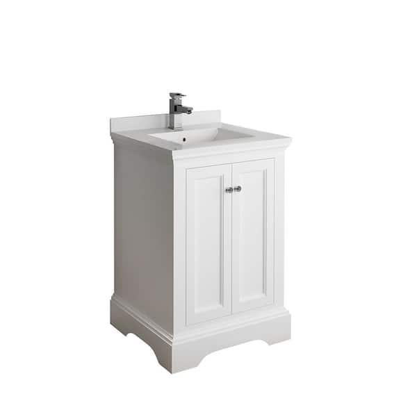 Fresca Windsor 24 in. W Traditional Bathroom Vanity in Matte White with Quartz Stone Vanity Top in White with White Basin