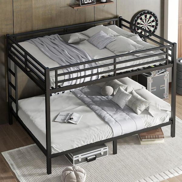 Bed Frame Bunk Bed With Mattress Set URTR Black Queen Over Queen