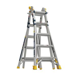 22 ft. Reach Aluminum 5-in-1 Multi-Position Pro Ladder with Built-in Leveling 375 lbs. Load Capacity Type IAA Duty