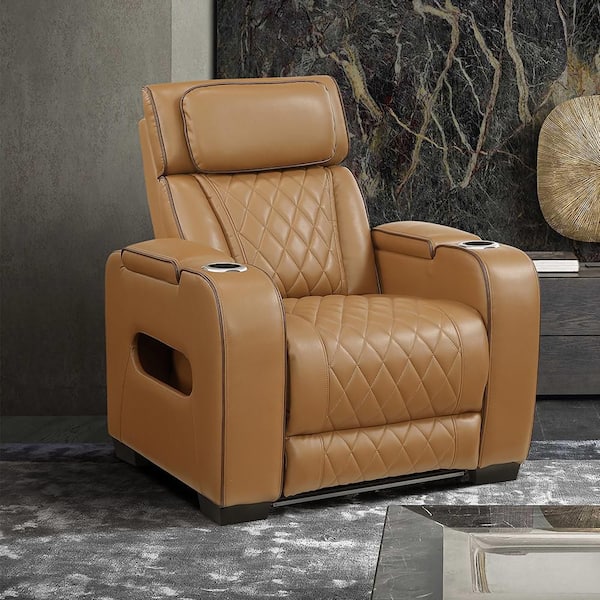 Lazzara Clumber Brown Faux Leather Power Recliner with Power