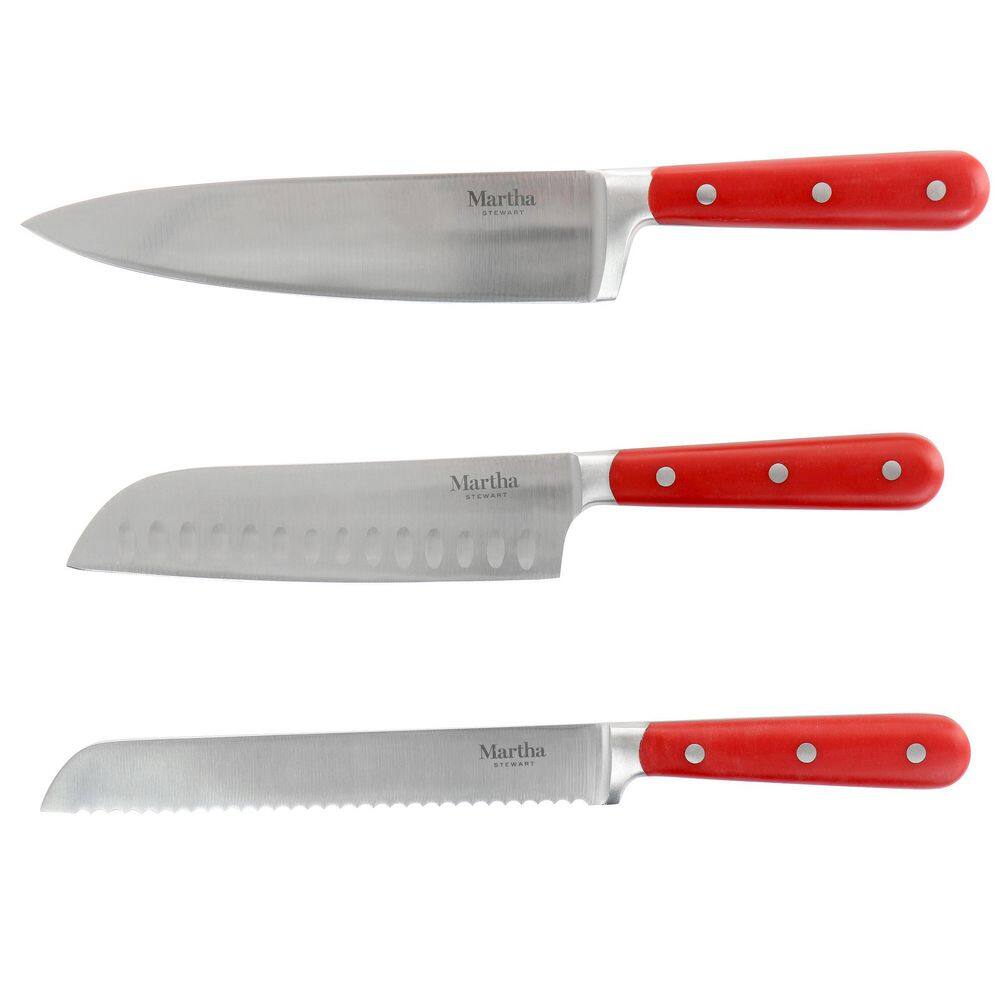 14-Piece Stainless Steel Cutlery Set with Acacia Wood Block, Red