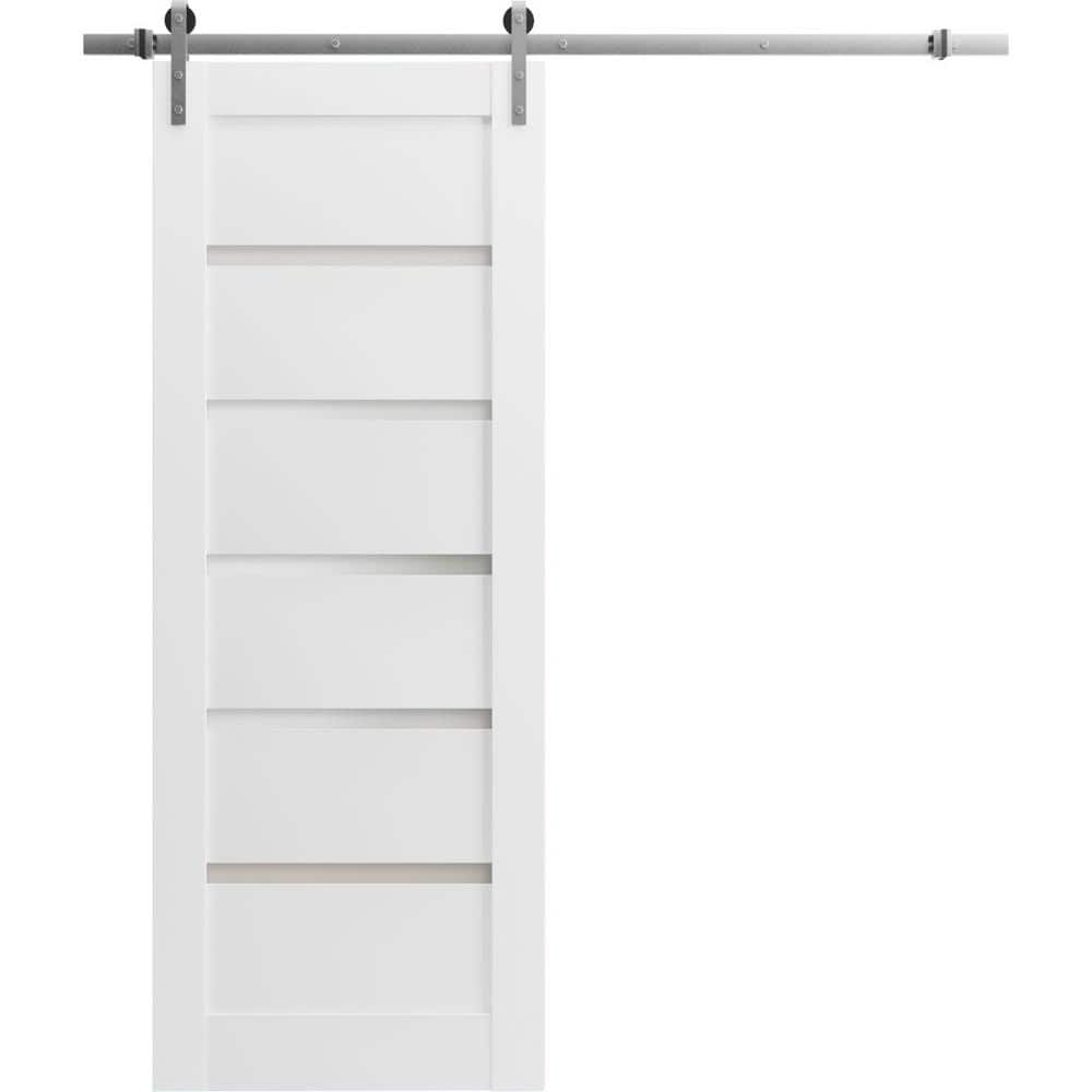 Assembly Required 24 in. x 96 in. 1-Panel Frosted Glass White Wood Sliding Barn Door with Hardware Kit price history on PriceWatchPro