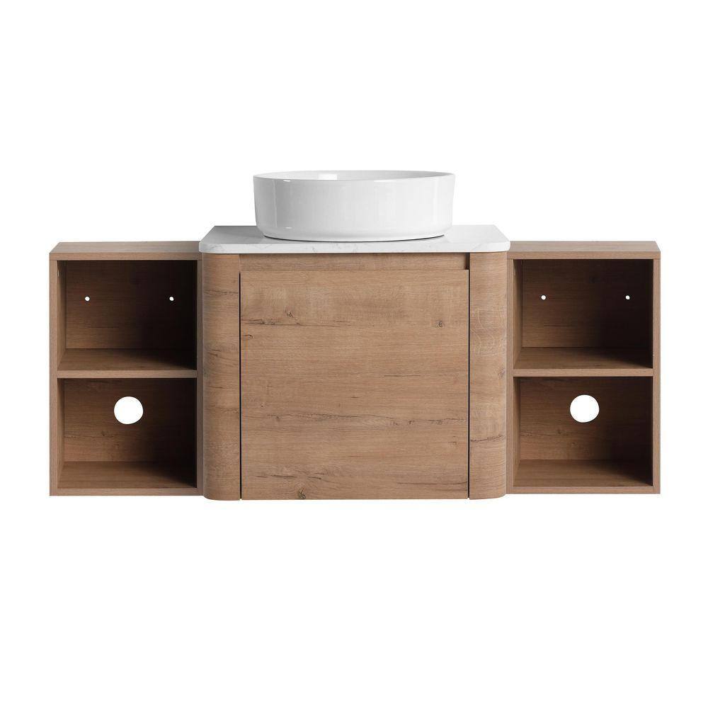 TCYO 48 in. Wall-Mounted Imitative Oak Bath Vanity with White ...