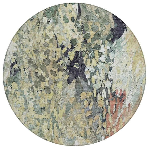 Chantille Machine Washable Indoor/Outdoor Abstract ACN2736 Cactus 8 ft. x 8 ft. Round Rug