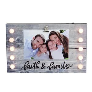 LED 4 in. x 6 in. Matte Gray Lighted Faith and Family Picture Frame with Clip (for all occasions, New Year's, etc)