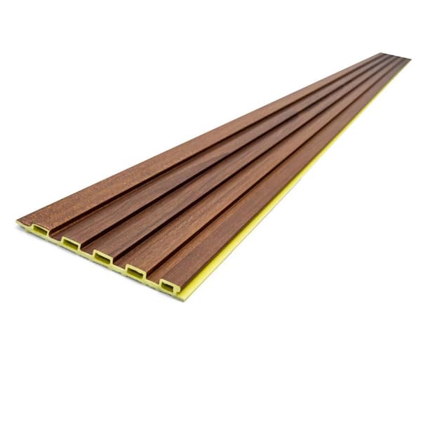 Teak WPC Slat Wall Panels for Interior Wall Decor, TV Background, Soundproof 3D Wall Paneling, 8-Pack 96 x 6 in.