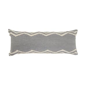 Charming Gray / White Chevron Bordered Cozy Poly-fill 14 in. x 36 in. Lumbar Throw Pillow