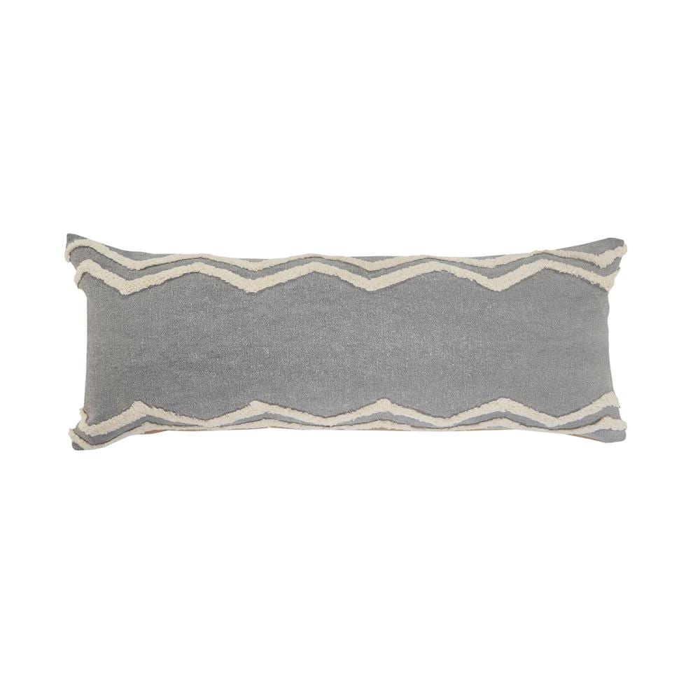 Charming Gray / White Chevron Bordered Cozy Poly-fill 14 in. x 36 in. Lumba
