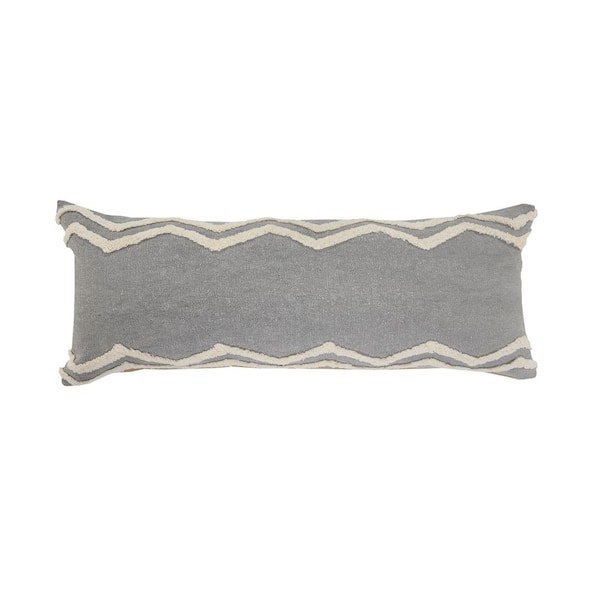 Unbranded Charming Gray / White Chevron Bordered Cozy Poly-fill 14 in. x 36 in. Lumbar Indoor Throw Pillow