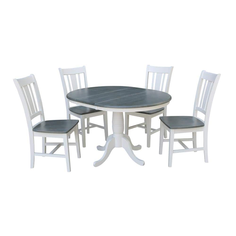 Laurel 5-Piece 36 in. White/Heather Gray Extendable Solid Wood Dining Set with San Remo Chairs
