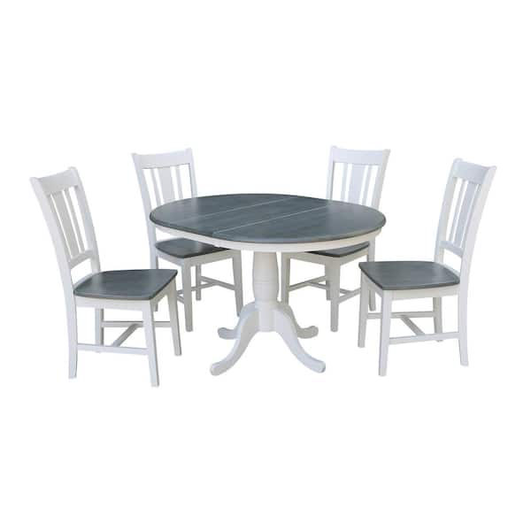International Concepts Laurel 5-Piece 36 in. White/Heather Gray Extendable Solid Wood Dining Set with San Remo Chairs