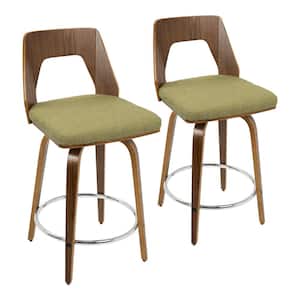 Trilogy 34.5 in. Counter Height Bar Stool in Green Fabric and Walnut Wood (Set of 2)