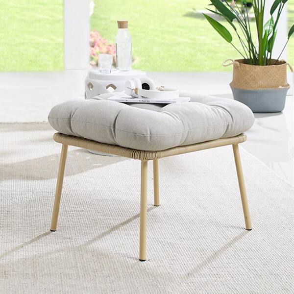 オットマン・スツール Egg chair Foot stool Pocassy Yellow Wicker Outdoor Egg Chair Ottoman Steel Frame