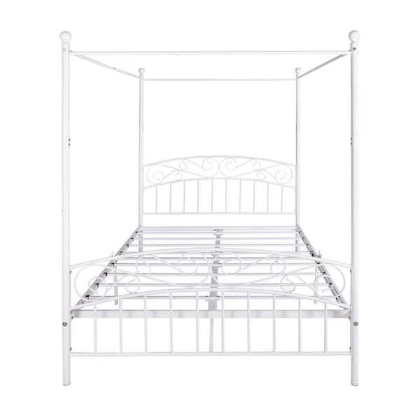 Unbranded White Queen Size Metal Canopy Platform Bed Frame with Headboard and Footboard
