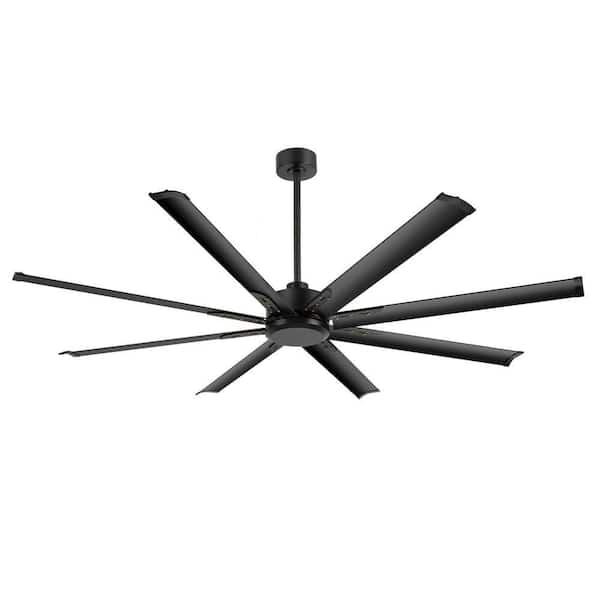 72 in. Black Indoor Downrod Mount Standard Ceiling Fan with 8 Black Aluminum Blades for Bedroom, Remote Included