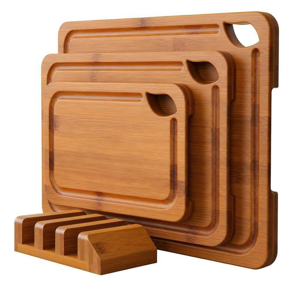 Numhew 3-Piece Bamboo Cutting Boards with Wood Storage Stand