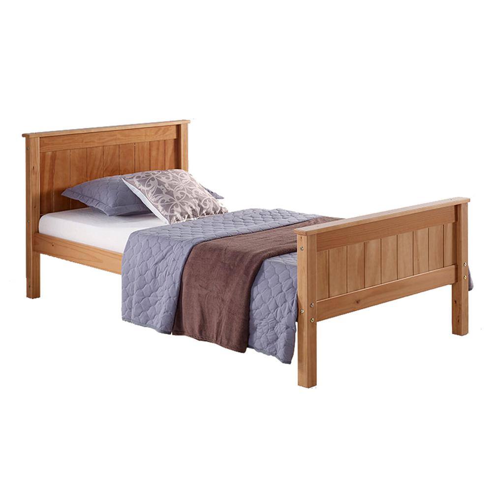 Harmony Twin Brown Pine Wood Bed with 2 Drawers