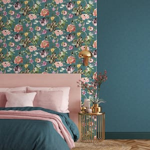 Flora Collection Green Floral Rhapsody Matte Finish Non-Pasted Vinyl on Non-Woven Wallpaper Roll